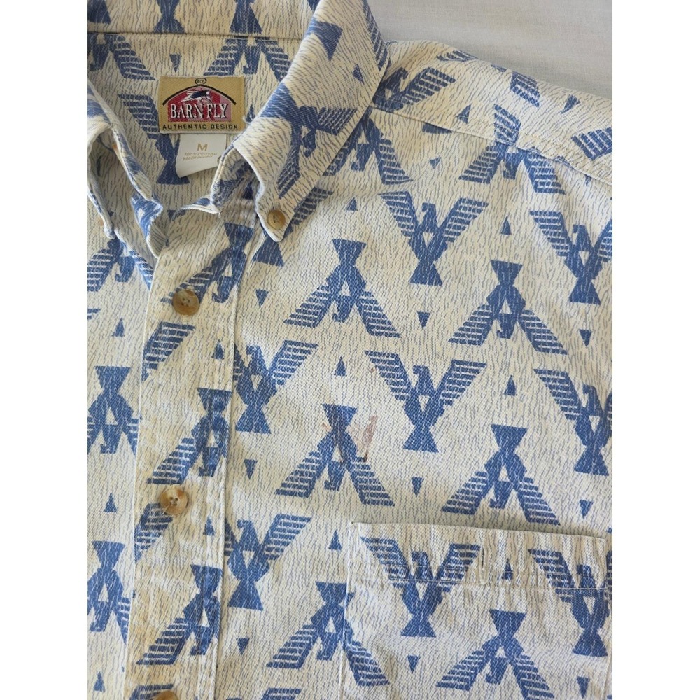 Barn Fly Vintage Western Shirt Thunderbird Eagle Print Medium Blue White Cowboy